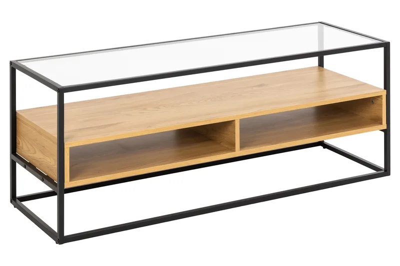 Sakila Golvstående Tv Bänk 120 cm med Förvaring i Metall med Trähylla - Svart - Möbler - Tv möbel & mediamöbel - TV bänk & mediabänk