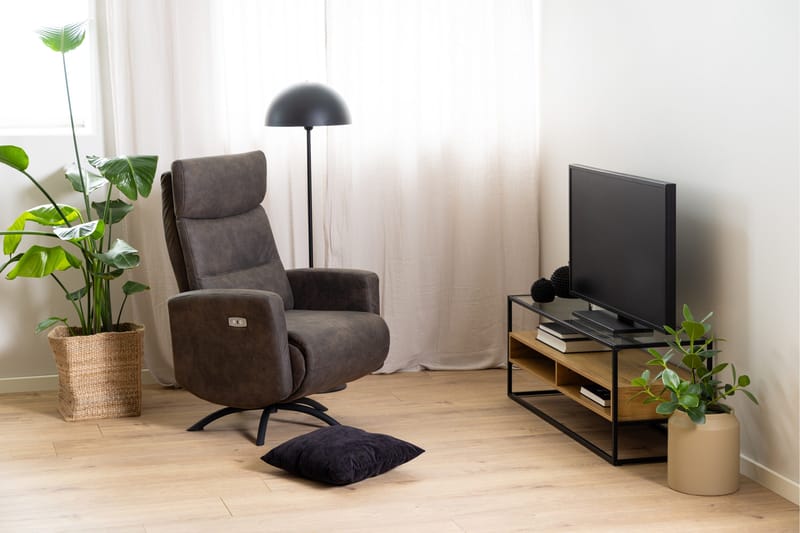 Sakila Golvstående Tv Bänk 120 cm med Förvaring i Metall med Trähylla - Svart - Möbler - Tv möbel & mediamöbel - TV bänk & mediabänk