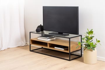 Sakila Golvstående Tv Bänk 120 cm med Förvaring i Metall med Trähylla - Svart - Möbler - Tv möbel & mediamöbel - TV bänk & mediabänk
