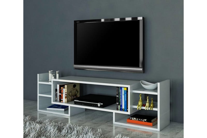 Semoure Golvstående TV Bänk 90 cm med Förvaring i Målat Trä - Vit - Möbler - Tv möbel & mediamöbel - TV bänk & mediabänk