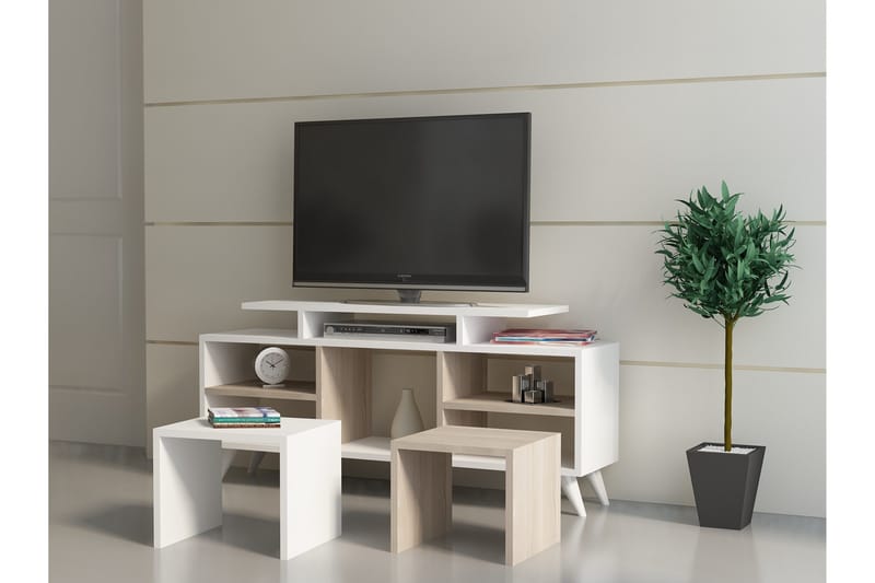 Sqandie Golvstående Tv-bänk 120 cm med Förvaring i Målat Trä - Vit - Möbler - Tv möbel & mediamöbel - TV bänk & mediabänk