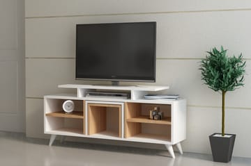 Sqandie Rektangulär TV-bänk 120 cm med Förvaring i Ljust Trä - Vit - Möbler - Tv möbel & mediamöbel - TV bänk & mediabänk