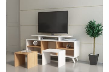 Sqandie Rektangulär TV-bänk 120 cm med Förvaring i Ljust Trä - Vit - Möbler - Tv möbel & mediamöbel - TV bänk & mediabänk