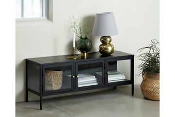 Umbri Golvstående Tv Bänk 132 cm med Förvaring i Metall och Glas - Svart - Möbler - Tv möbel & mediamöbel - TV bänk & mediabänk