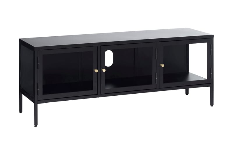 Umbri Golvstående Tv Bänk 132 cm med Förvaring i Metall och Glas - Svart - Möbler - Tv möbel & mediamöbel - TV bänk & mediabänk