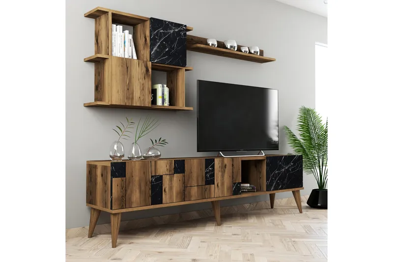Alsacia Tv-möbelset 180 cm, Mörkbrun/Svart