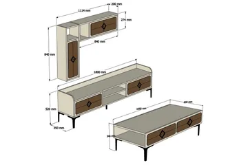 Hovdane TV-Möbelset 180 cm - Vit/Brun - Möbler - Tv möbel & mediamöbel - TV-möbelset