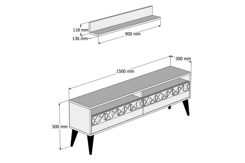 Muennink TV-Möbelset 150 cm - Vit/ek - Möbler - Bord & matgrupper - Matbord & köksbord