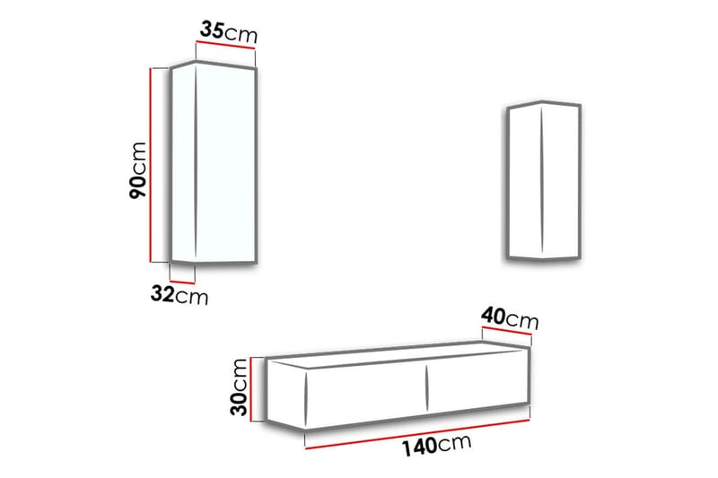 Vasil TV-möbelset 210x40x180 cm - Svart/Vit - Möbler - Tv möbel & mediamöbel - TV-möbelset