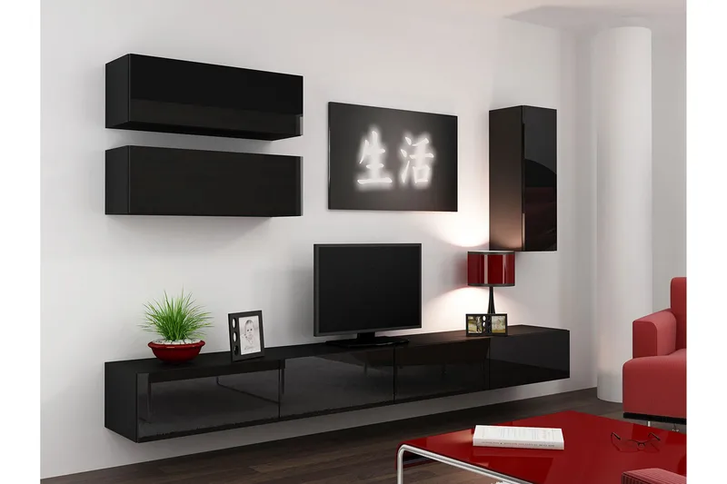 Vasil TV-möbelset 280x40x180 cm - Svart/Vit - Möbler - Tv möbel & mediamöbel - TV-möbelset