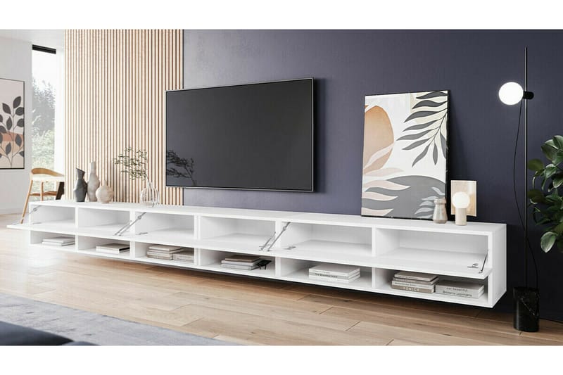 Galbally Golvstående Tv Bänk 300 cm med Förvaring i Målat Trä - Vit - Möbler - Tv möbel & mediamöbel - TV bänk & mediabänk