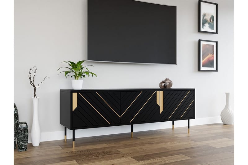 Juniskär Golvstående Tv Bänk 154 cm med Förvaring i Målat Trä - Svart - Möbler - Tv möbel & mediamöbel - TV bänk & mediabänk