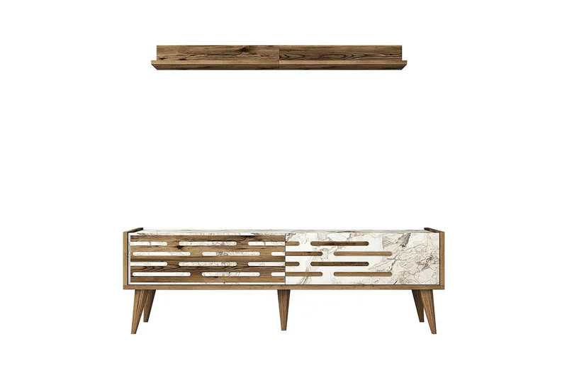 Valensiya Tv-möbelset 140x45 cm - Valnöt/Vit/Marmor - Möbler - Tv möbel & mediamöbel - TV-möbelset