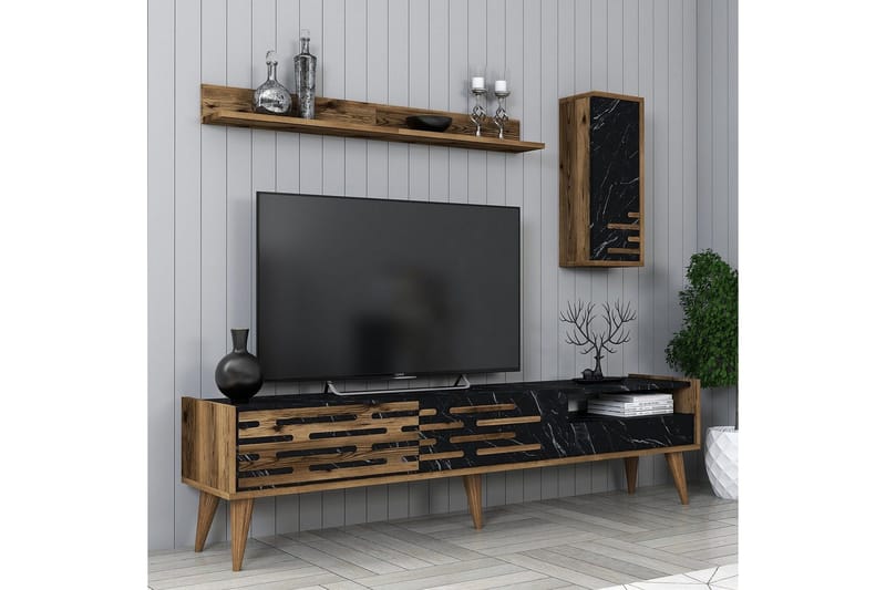 Valensiya Tv-skåp 180 cm - Valnöt/Svart/Marmor - Möbler - Tv möbel & mediamöbel - TV-möbelset