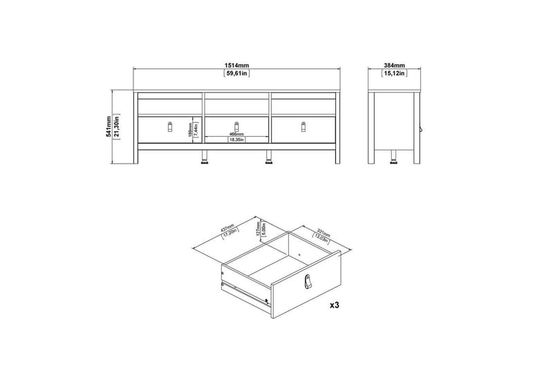Vallvidera Tv-bänk 151,4 cm - Svart - Möbler - Tv möbel & mediamöbel - TV bänk & mediabänk