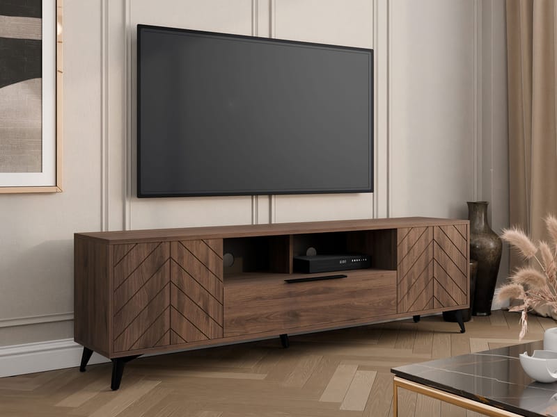 Vemdalen Golvstående TV Bänk 204 cm med Förvaring i Mörkt Trä - Brun - Möbler - Tv möbel & mediamöbel - TV bänk & mediabänk