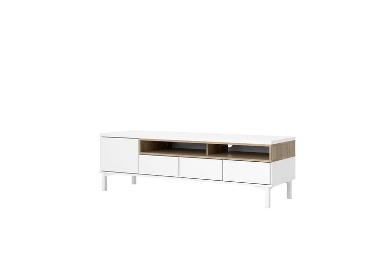 Virender Golvstående TV-bänk 155,7 cm med Förvaring i Ek - Vit|Beige - Möbler - Tv möbel & mediamöbel - TV bänk & mediabänk