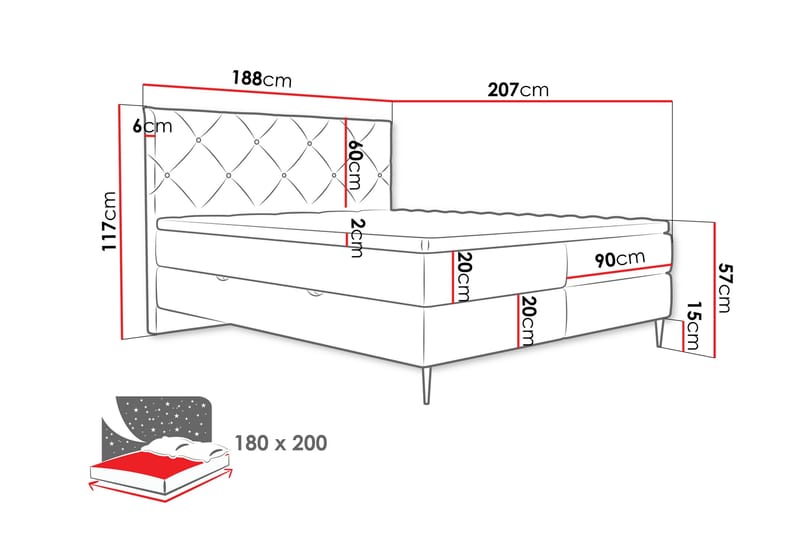 Alasia Sängpaket Kontinentalsäng 180x200 cm - Brun - Möbler - Säng - Komplett sängpaket