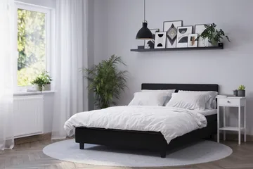 Billingen Komplett Sängpaket – Kontinentalsäng 180x200 cm i Tyg med Sänggavel + Bäddmadrass med Fasthetsgrad Medium - Svart - Möbler - Säng - Kontinentalsäng