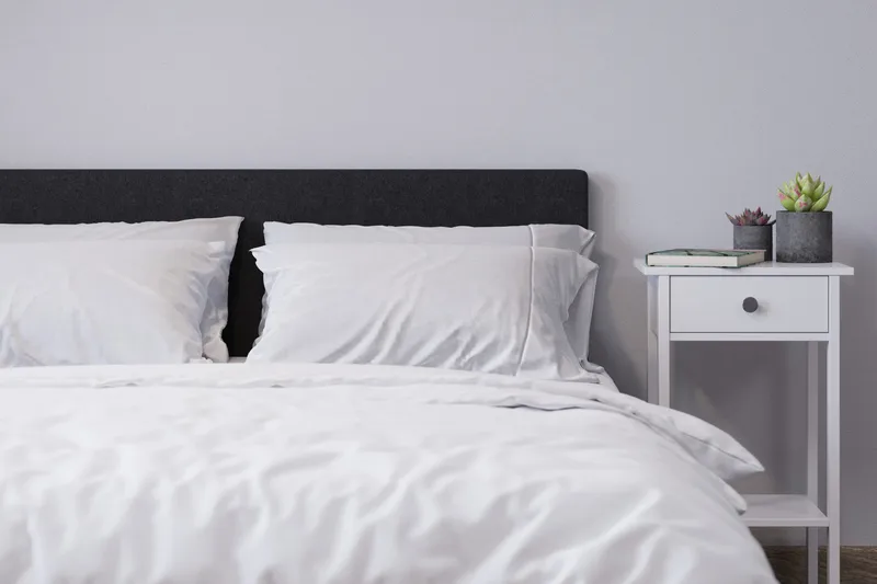 Billingen Komplett Sängpaket – Kontinentalsäng 180x200 cm i Tyg med Sänggavel + Bäddmadrass med Fasthetsgrad Medium - Svart - Möbler - Säng - Kontinentalsäng