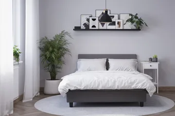 Billingen Komplett Sängpaket – Kontinentalsäng 90x200 cm i Tyg med Sänggavel + Bäddmadrass med Fasthetsgrad Medium - Grå - Möbler - Säng - Kontinentalsäng