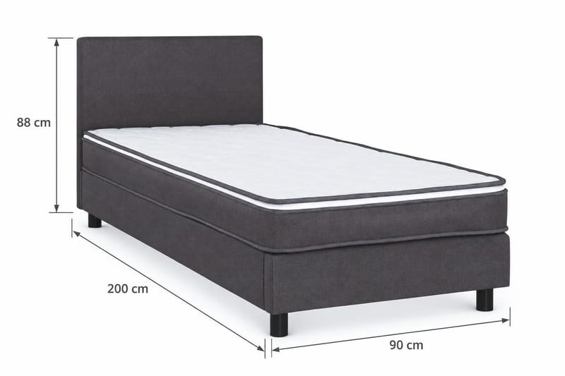 Billingen Komplett Sängpaket – Kontinentalsäng 90x200 cm i Tyg med Sänggavel + Bäddmadrass med Fasthetsgrad Medium - Grå - Möbler - Säng - Kontinentalsäng