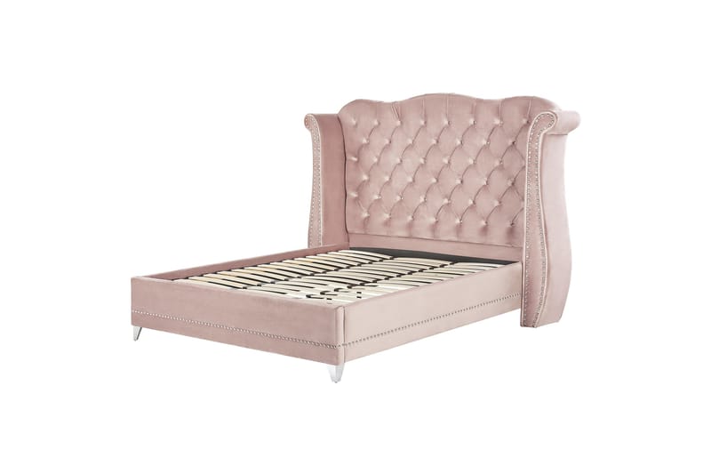 Bode Mjuk Sängram 180x200 cm i Sammet med Sänggavel, Rosa