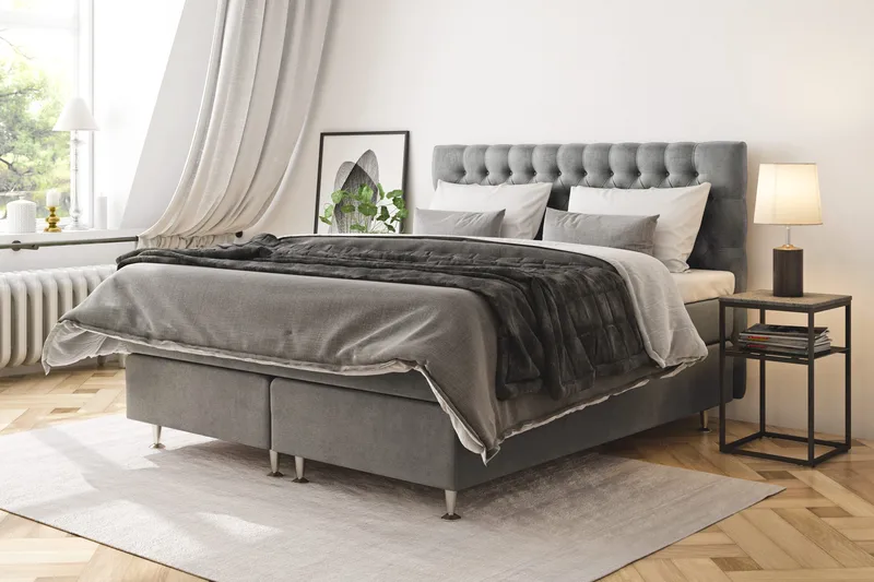 Celine Sängpaket 210x210cm - Grå/Sammet - Möbler - Säng - Kontinentalsäng