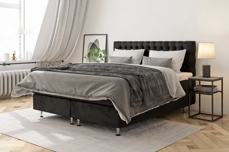 Celine Sängpaket 210x210cm - Svart / Sammet - Möbler - Säng - Komplett sängpaket