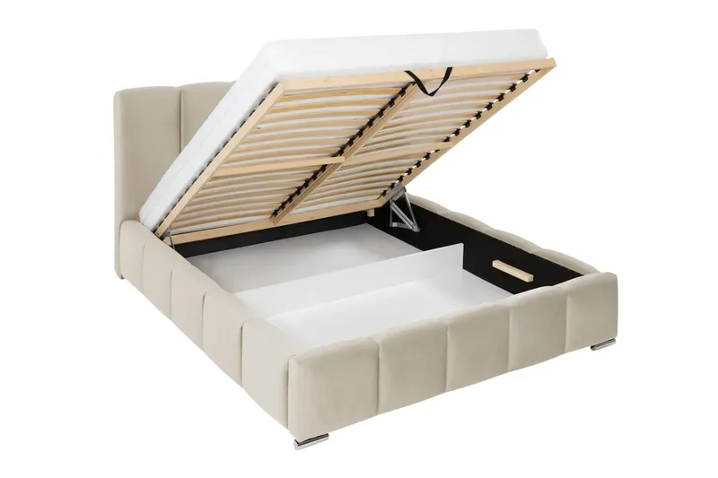 Cleaton Sängram 160x200 cm med Förvaring HVILA Pocketresårmadrass och Bäddmadrass i Latex med Tvättbar klädsel - Beige/Vit - Möbler - Säng - Komplett sängpaket