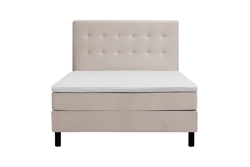 Dream Komplett Sängpaket med Knappad Sänggavel och Bäddmadrass – Kontinentalsäng 120x200 cm i Tyg med Fasthetsgrad Medium, Beige