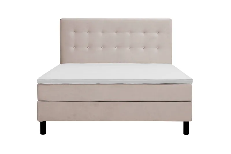 Dream Komplett Sängpaket med Knappad Sänggavel och Bäddmadrass – Kontinentalsäng 160x200 cm i Tyg med Fasthetsgrad Medium, Beige