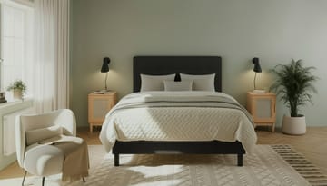 Dream Komplett Sängpaket med Sänggavel och Bäddmadrass – Kontinentalsäng 120x200 cm i Tyg med Fasthetsgrad Medium - Svart - Möbler - Säng - Kontinentalsäng