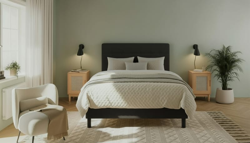 Dream Komplett Sängpaket med Sänggavel och Bäddmadrass – Kontinentalsäng 120x200 cm i Tyg med Fasthetsgrad Medium - Svart - Möbler - Säng - Kontinentalsäng