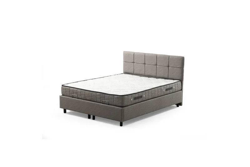 Dubbelmadrass, Bas & Huvudgavel Sudalmuni Set Ljusgrå - 150 x 107 x 204 cm - Möbler - Säng - Komplett sängpaket