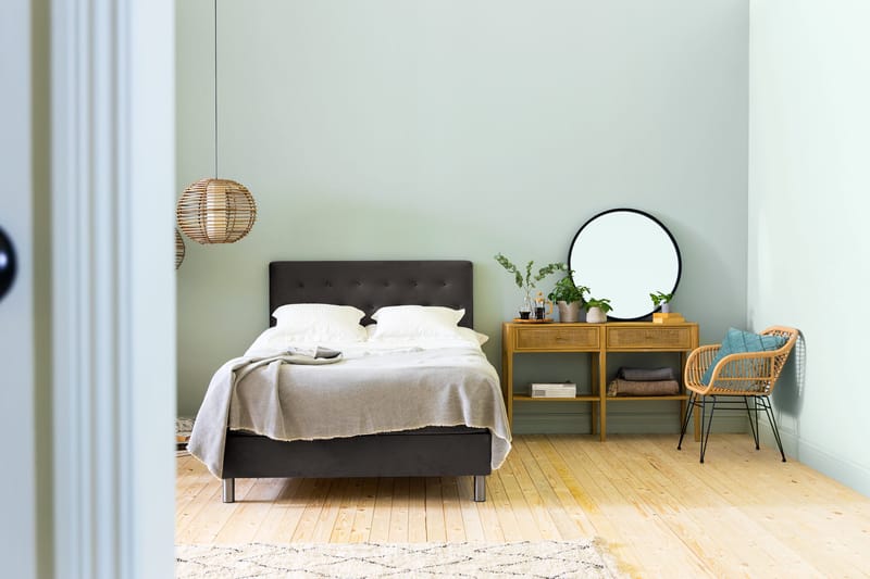 Ella Sängpaket 120x200 cm Knapp Gavel - Mörkgrå/Sammet - Möbler - Säng - Komplett sängpaket