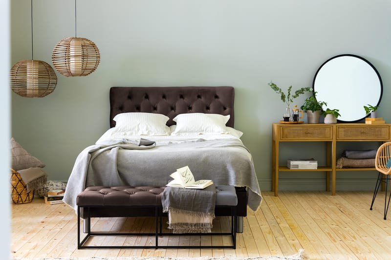Ella Sängpaket 140x200 cm Djuphäftad Gavel - Brun/Sammet - Möbler - Säng - Komplett sängpaket