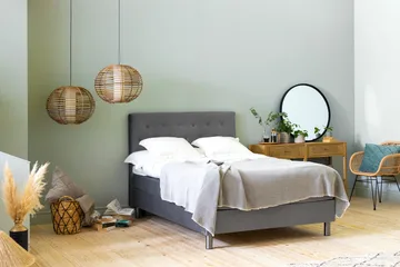Ella Sängpaket 140x200 cm Knapp Gavel - Ljusgrå/Sammet - Möbler - Säng - Komplett sängpaket