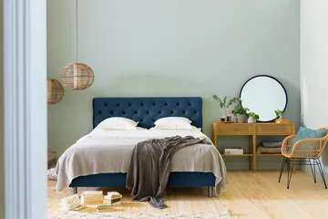 Ella Sängpaket 180x200 cm Djuphäftad Gavel - Mörkblå/Sammet - Möbler - Säng - Komplett sängpaket