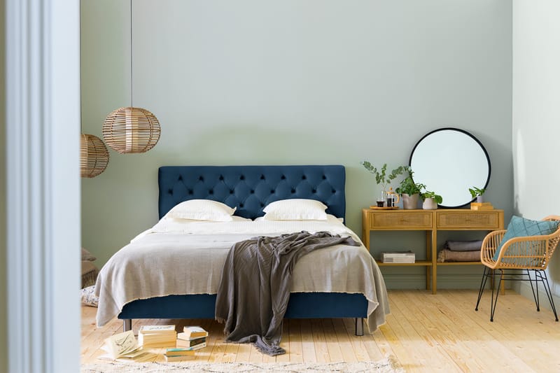 Ella Sängpaket 180x200 cm Djuphäftad Gavel - Mörkblå/Sammet - Möbler - Säng - Komplett sängpaket