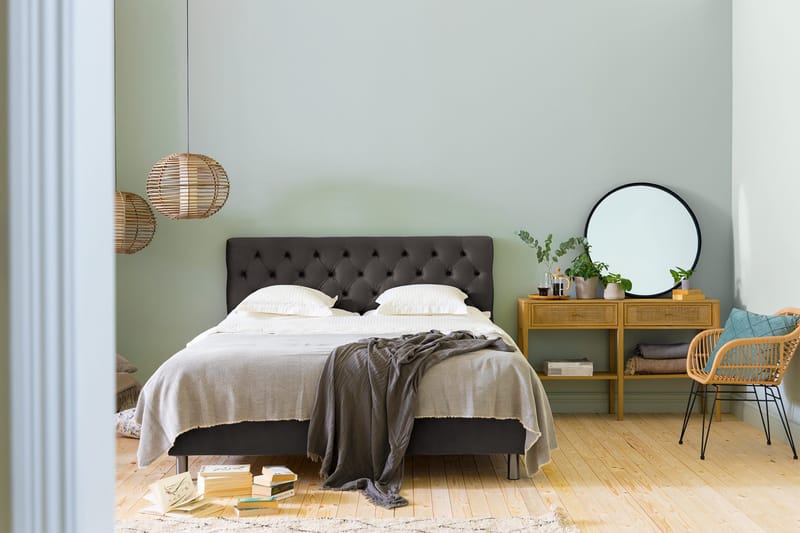 Ella Sängpaket 180x200 cm Djuphäftad Gavel - Mörkgrå/Sammet - Möbler - Säng - Komplett sängpaket