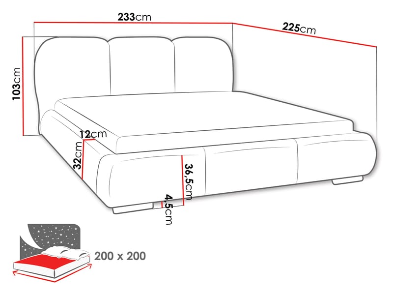 Fito Sängram med förvaring 200x200 cm - grå - Möbler - Säng - Sängram & sängstomme