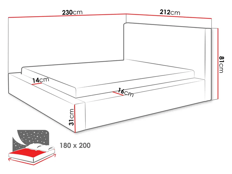 Gadi Sängram med förvaring 180x200 cm - grå - Möbler - Säng - Sängram & sängstomme