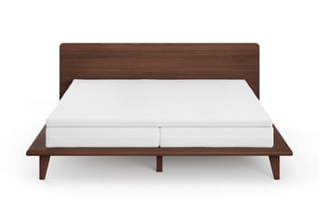 Gryning Sängram med Gavel 180x200 cm med Pocketresårmadrass 7 zoner och Bäddmadrass i Memoryskum Tvättbar klädsel - Valnöt - Möbler - Säng - Sängram & sängstomme