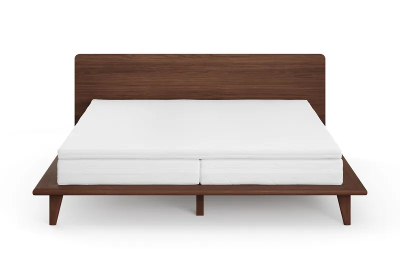 Gryning Sängram med Gavel 180x200 cm med Pocketresårmadrass 7 zoner och Bäddmadrass i Memoryskum Tvättbar klädsel, Valnöt