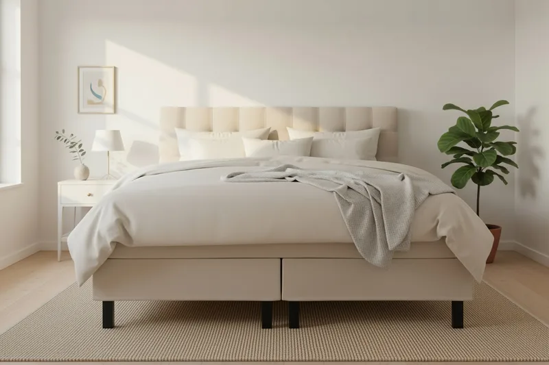 HVILA Classic Komplett Sängpaket 180x200 cm Kontinentalsäng med rutad sänggavel - Beige - Möbler - Säng - Komplett sängpaket