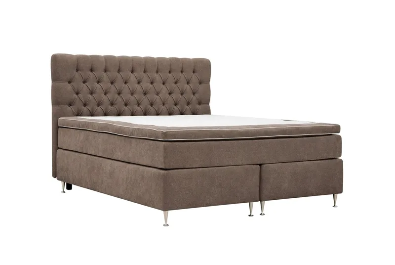 HVILA Lyx Komplett Sängpaket 160x200 cm Kontinentalsäng med knappad sänggavel i chenille - Mörkbrun - Möbler - Säng - Komplett sängpaket