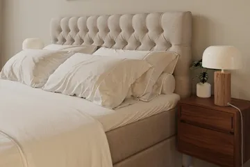 HVILA Lyx Komplett Sängpaket 180x200 cm Kontinentalsäng med knappad sänggavel - Ljusbeige - Möbler - Säng - Komplett sängpaket
