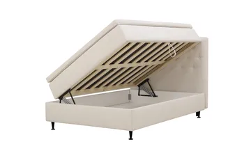 HVILA Plus Komplett Sängpaket – Kontinentalsäng 140x200 cm i Tyg med Förvaring, Sänggavel + Bäddmadrass med Fasthetsgrad Mediumfast - Ljusbeige - Möbler - Säng - Komplett sängpaket