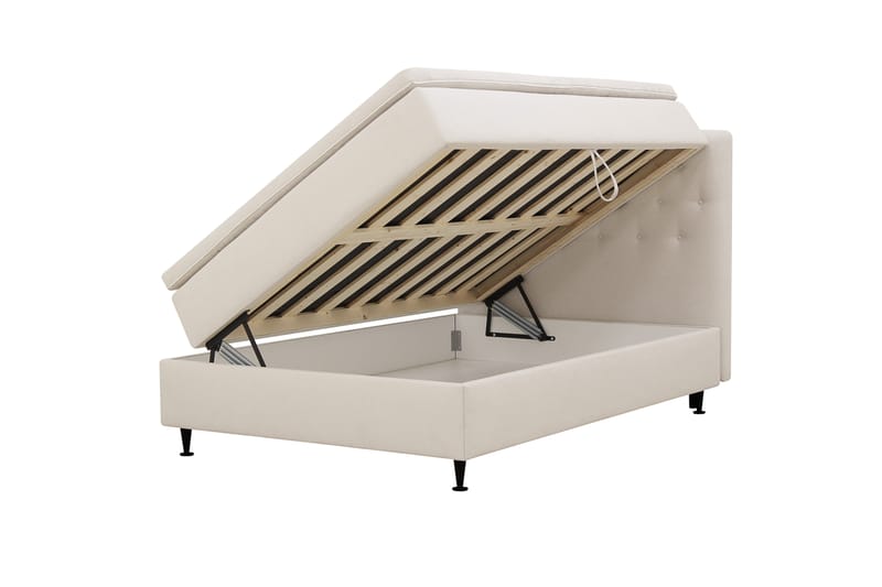 HVILA Plus Komplett Sängpaket – Kontinentalsäng 140x200 cm i Tyg med Förvaring, Sänggavel + Bäddmadrass med Fasthetsgrad Mediumfast - Ljusbeige - Möbler - Säng - Komplett sängpaket